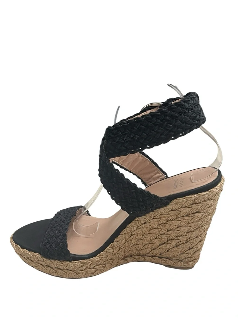 Stuart Weitzman Aspire Black Braided Espadrille Wedge Sandals 9.5M